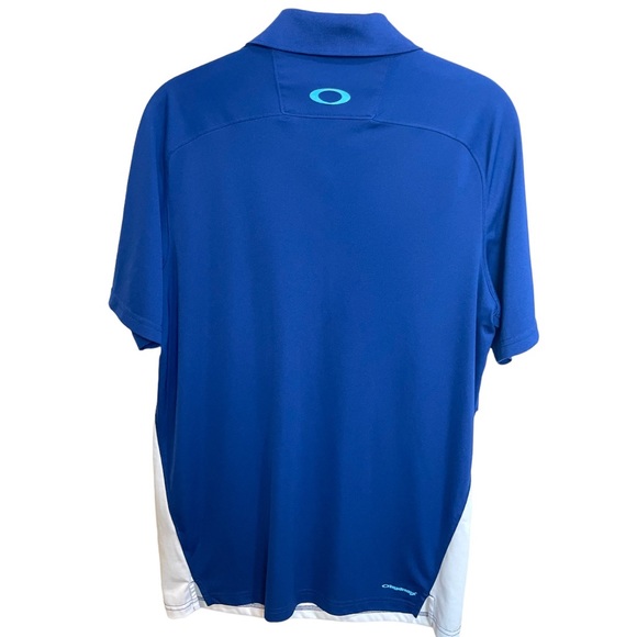 Oakley Polo Shirt Spellout Blue Orange Stripe Short Sleeve Golf Mens Small - Picture 4 of 11